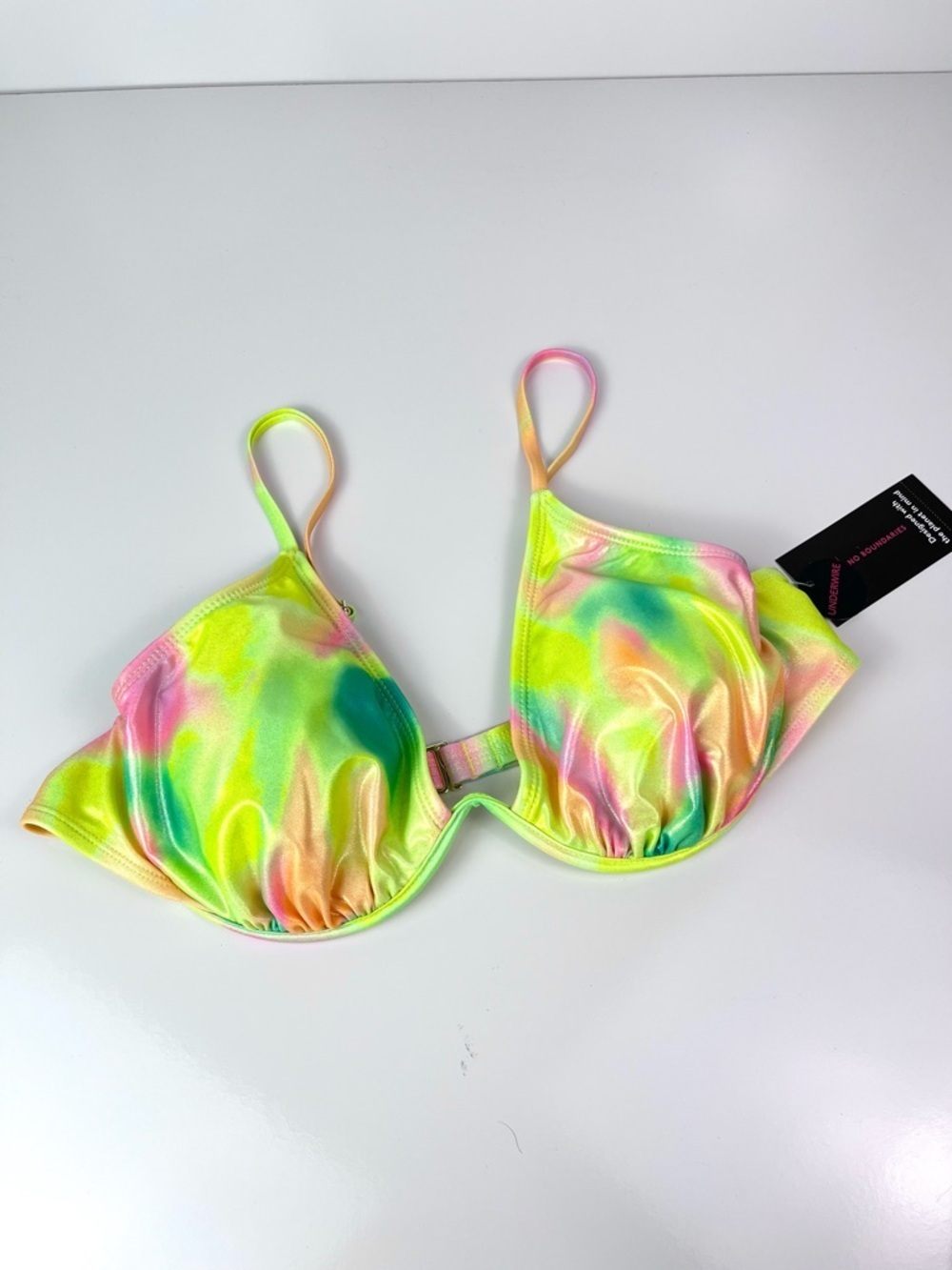 Juniors No Boundaries Shiny Yellow Tie Dyed Bikini Triangle Top Sz XL 15-17 NWT